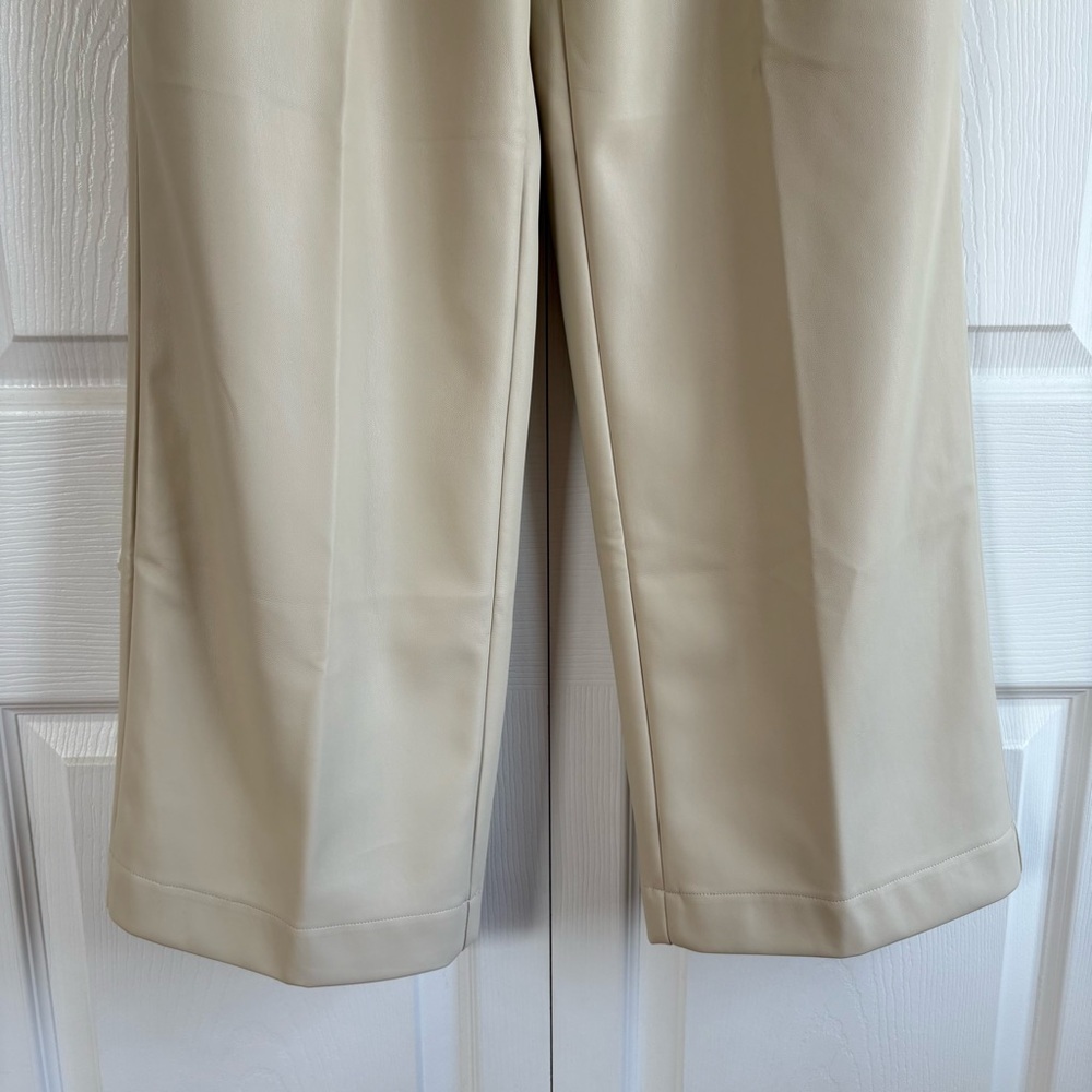 Steve Madden Gilda Pants Bone Cream Trousers Faux Leather Wide Leg XS - Picture 2 of 11